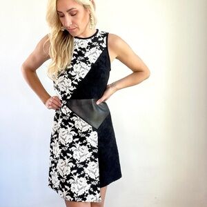 Tibi Black and White Lace and Faux Leather Dress